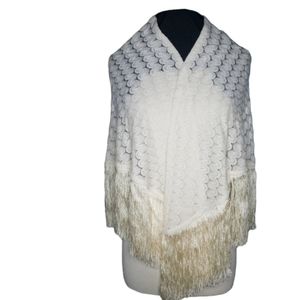 Vintage cream fringe shawl
